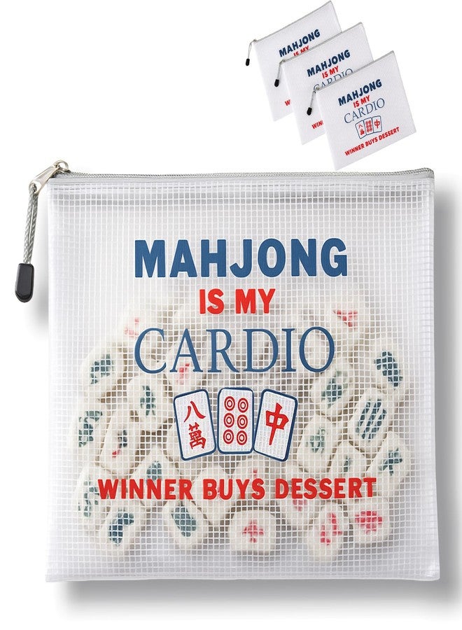 Mazentrix 3-Pack Mahjong Tile Storage Pouches, Water-Resistant Zipper Bags Fit 166 American Tiles, 13.6 x 9.7 in, White (Bags Only) - Image 1
